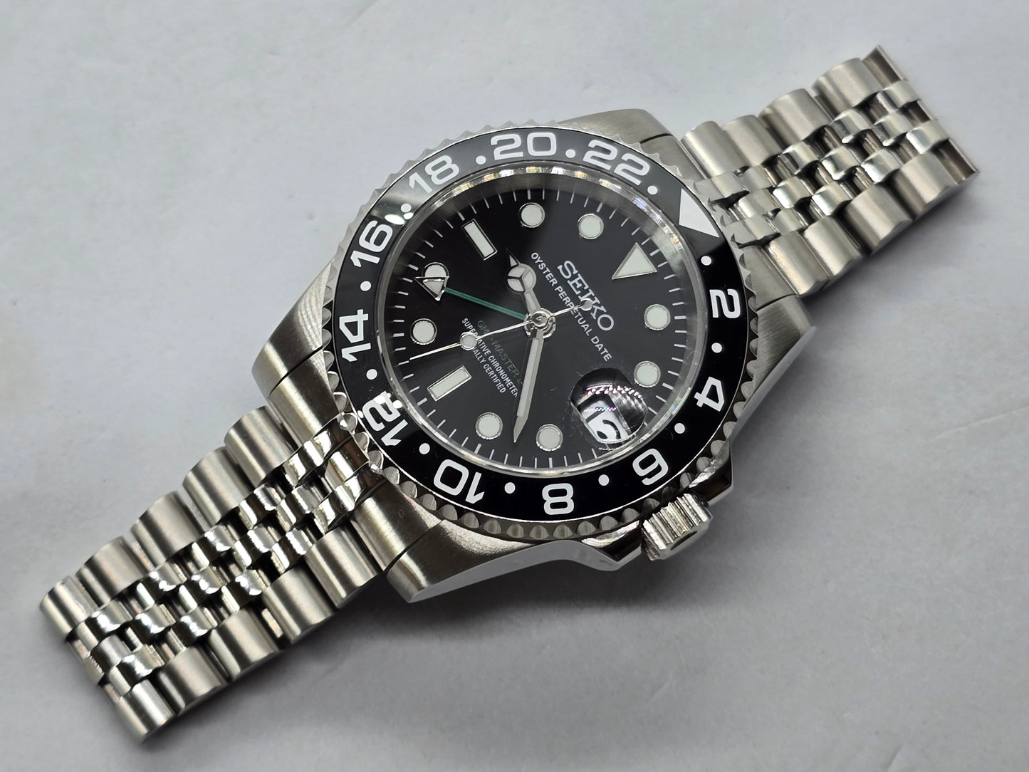 Seiko Mod Gmt Black Nh34 Automatico 40 mm lunetta ceramica Jubilee