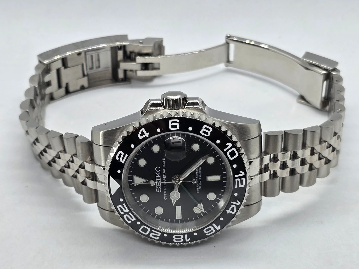 Seiko Mod Gmt Black Nh34 Automatico 40 mm lunetta ceramica Jubilee