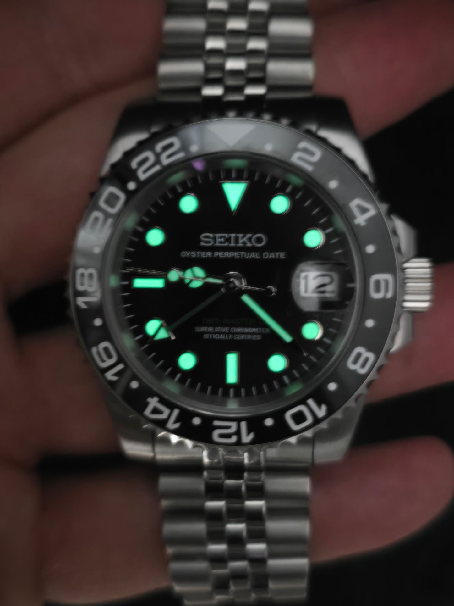 Seiko Mod Gmt Black Nh34 Automatico 40 mm lunetta ceramica Jubilee