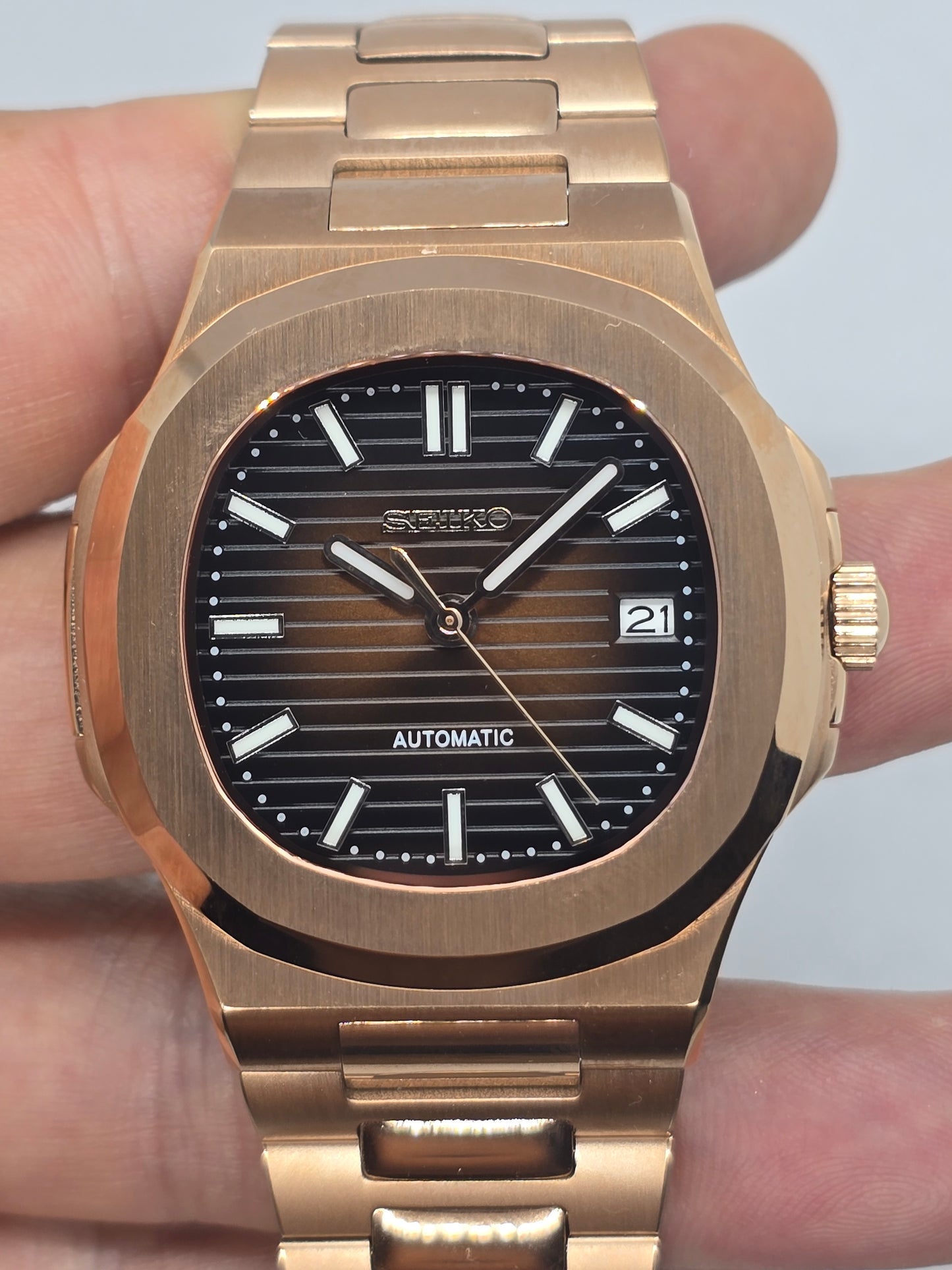 Seiko Mod Nautilus oro rosa Nh35 automatico 40mm vetro zaffiro