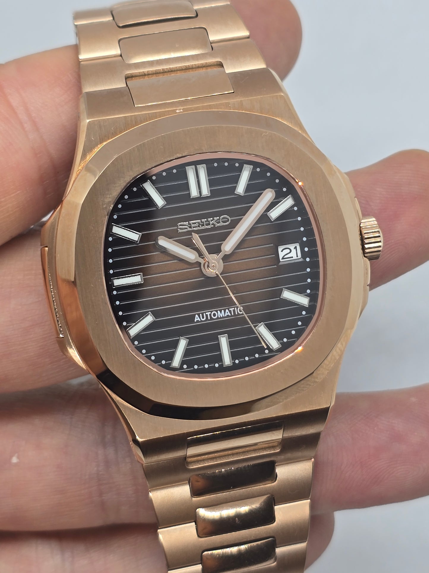 Seiko Mod Nautilus oro rosa Nh35 automatico 40mm vetro zaffiro