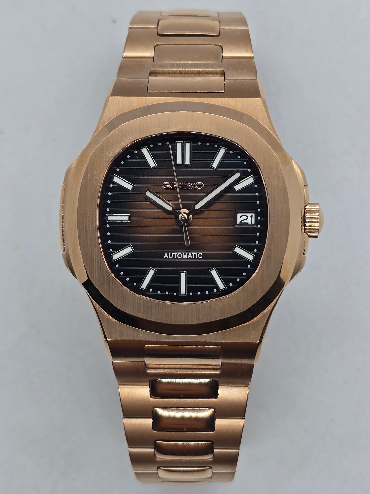 Seiko Mod Nautilus oro rosa Nh35 automatico 40mm vetro zaffiro