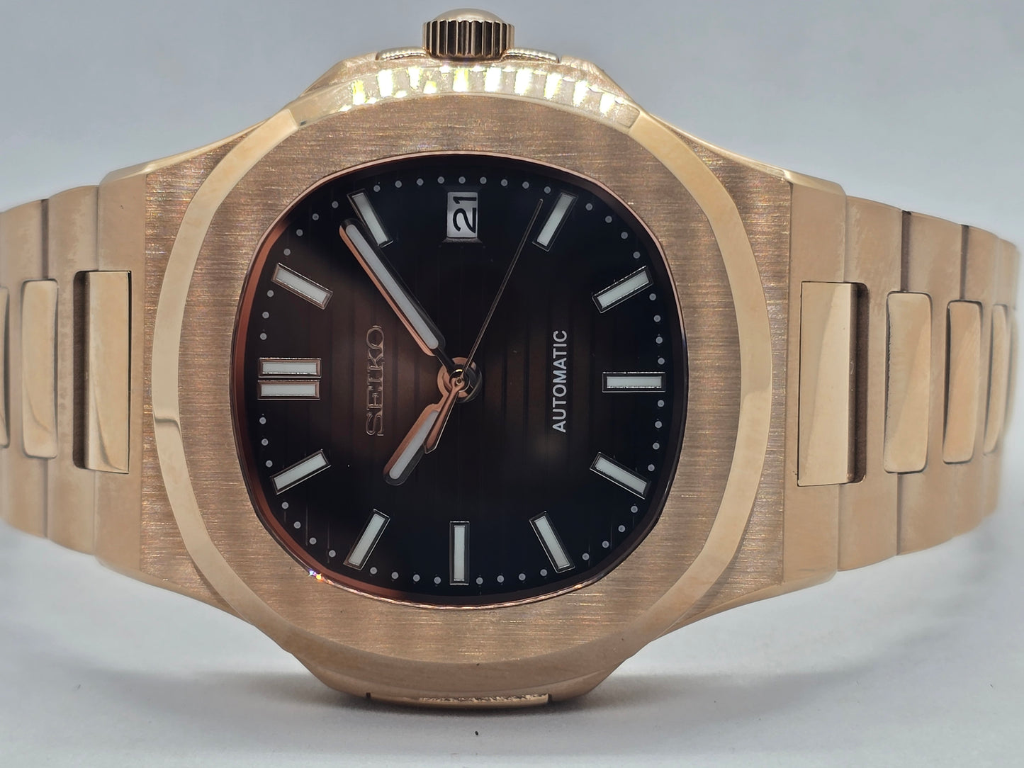 Seiko Mod Nautilus oro rosa Nh35 automatico 40mm vetro zaffiro