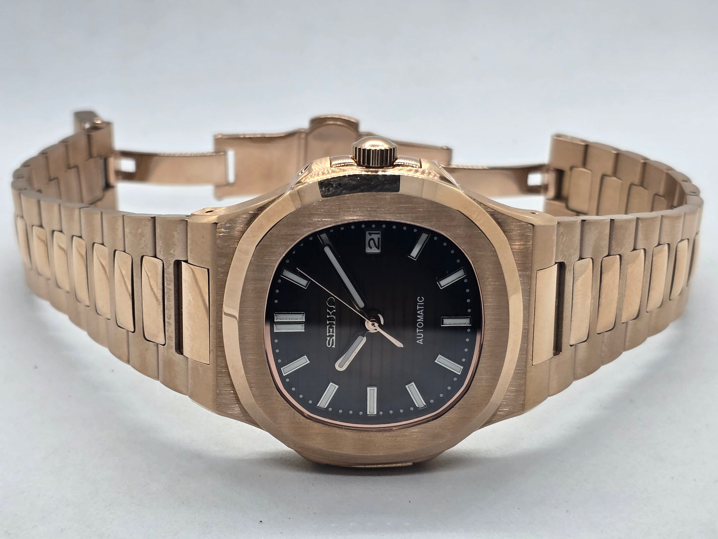 Seiko Mod Nautilus oro rosa Nh35 automatico 40mm vetro zaffiro