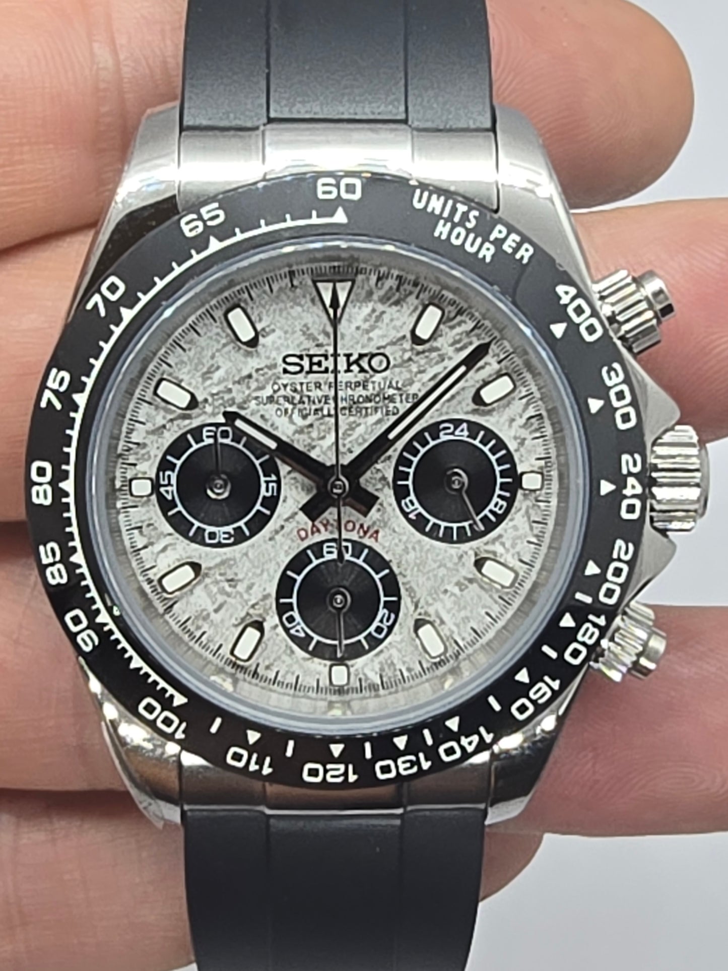 Seiko Mod Daytona Meteorite Vk63 quarzo lunetta ceramica