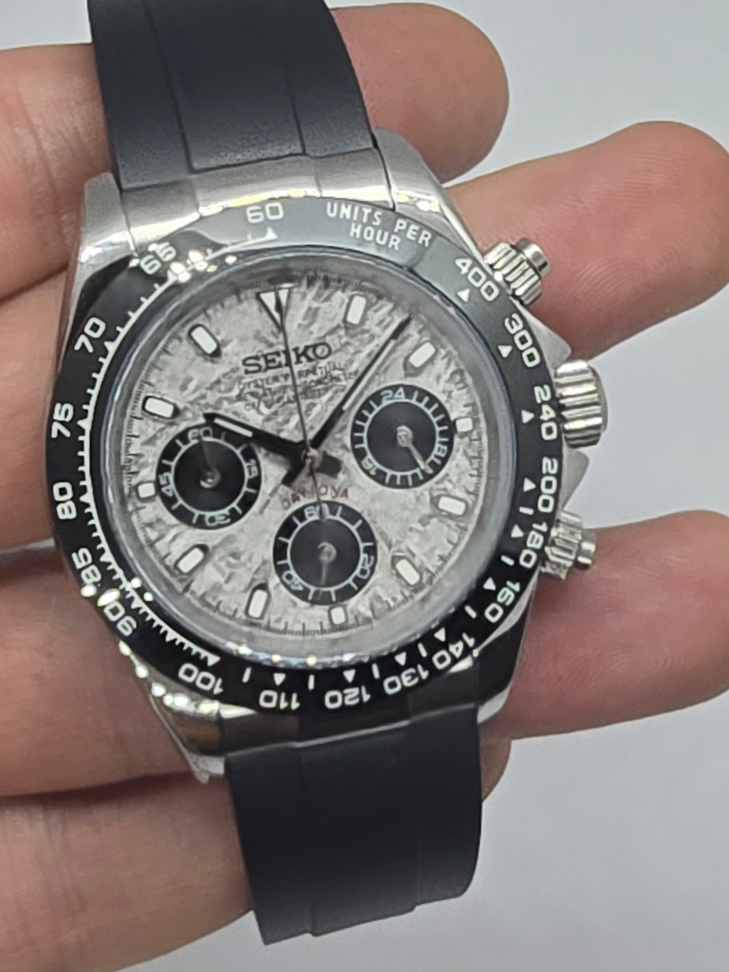 Seiko Mod Daytona Meteorite Vk63 quarzo lunetta ceramica