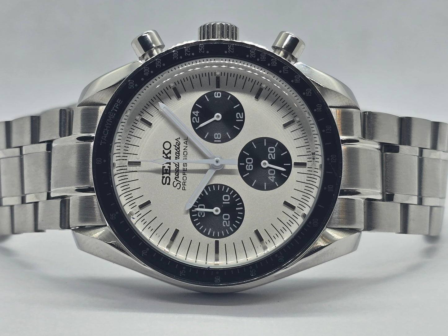 Seiko Mod Speedmaster bianco Moonwatch Cronografo Vk63 quarzo 40 mm lunetta ceramica