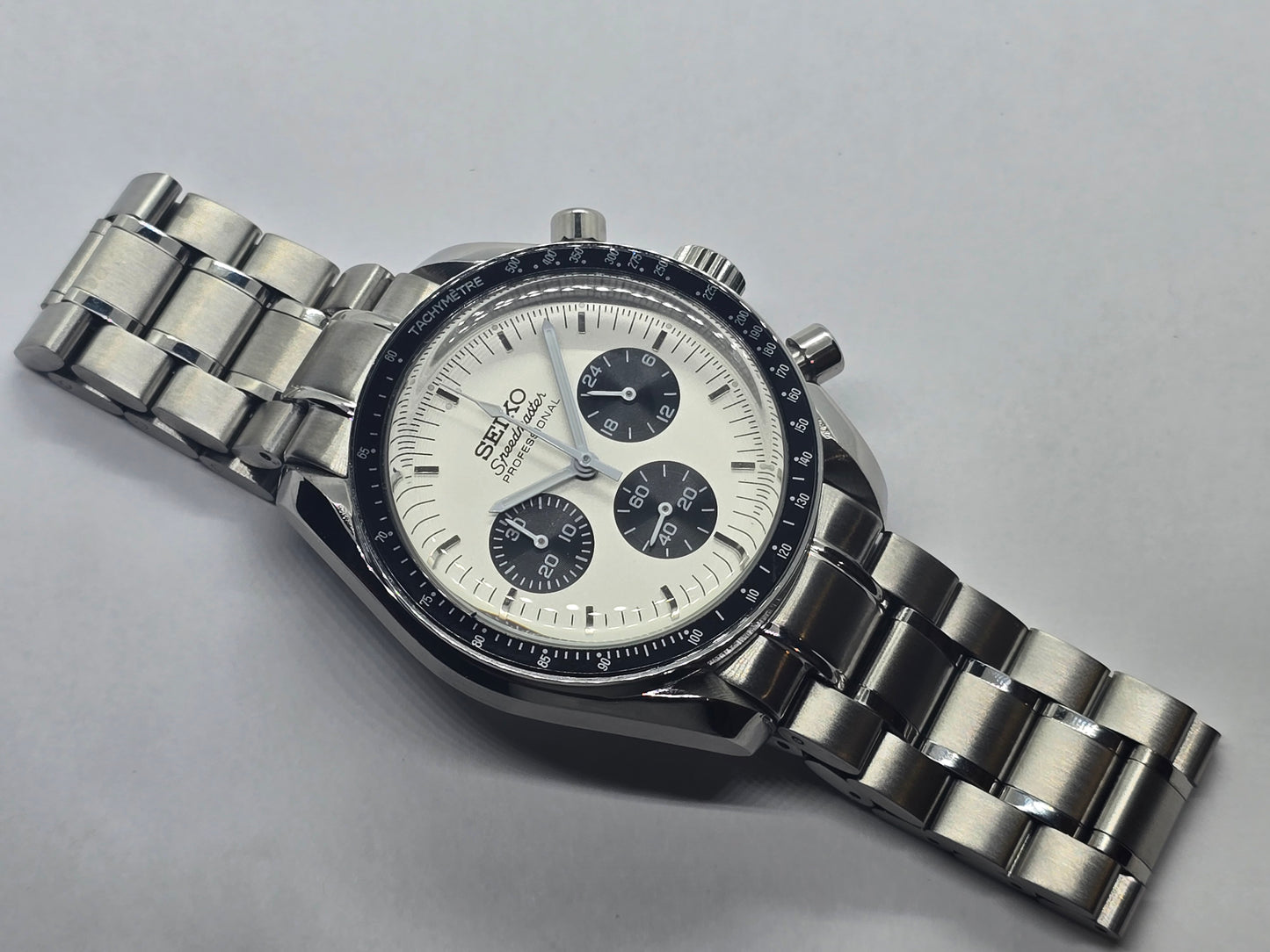 Seiko Mod Speedmaster bianco Moonwatch Cronografo Vk63 quarzo 40 mm lunetta ceramica