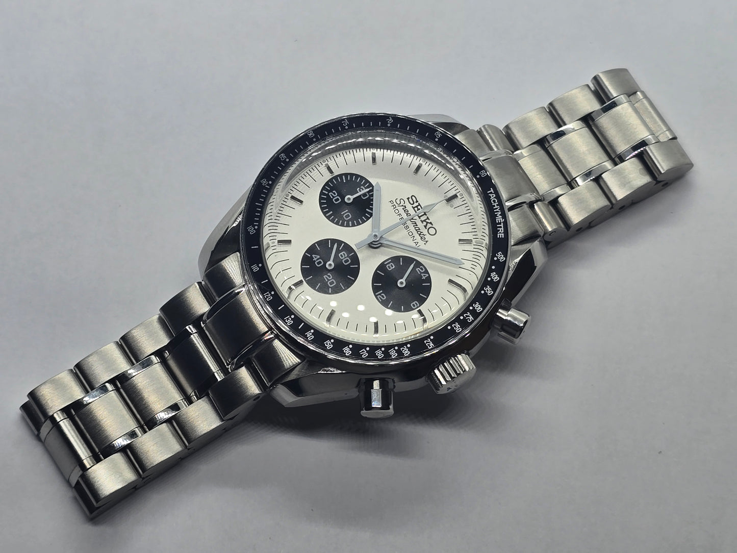 Seiko Mod Speedmaster bianco Moonwatch Cronografo Vk63 quarzo 40 mm lunetta ceramica