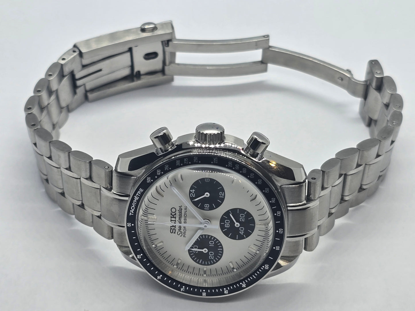 Seiko Mod Speedmaster bianco Moonwatch Cronografo Vk63 quarzo 40 mm lunetta ceramica