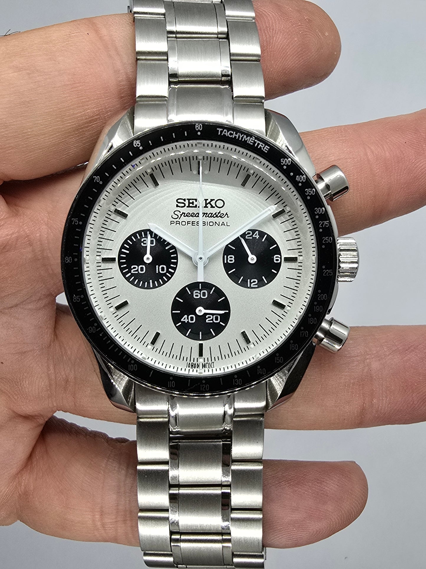 Seiko Mod Speedmaster bianco Moonwatch Cronografo Vk63 quarzo 40 mm lunetta ceramica