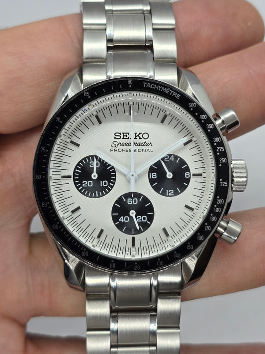 Seiko Mod Speedmaster bianco Moonwatch Cronografo Vk63 quarzo 40 mm lunetta ceramica