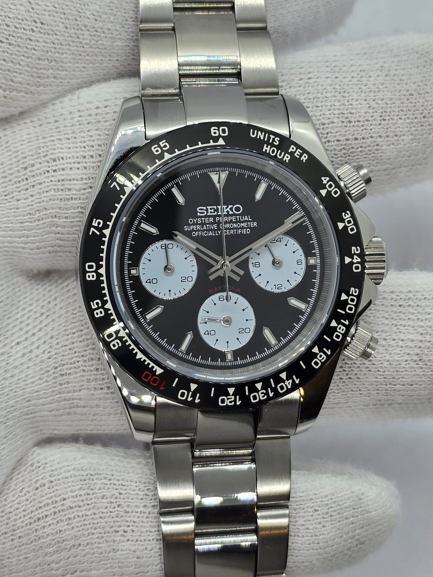 Seiko Mod Daytona Le Mans cronografo Vk64 quarzo lunetta ceramica