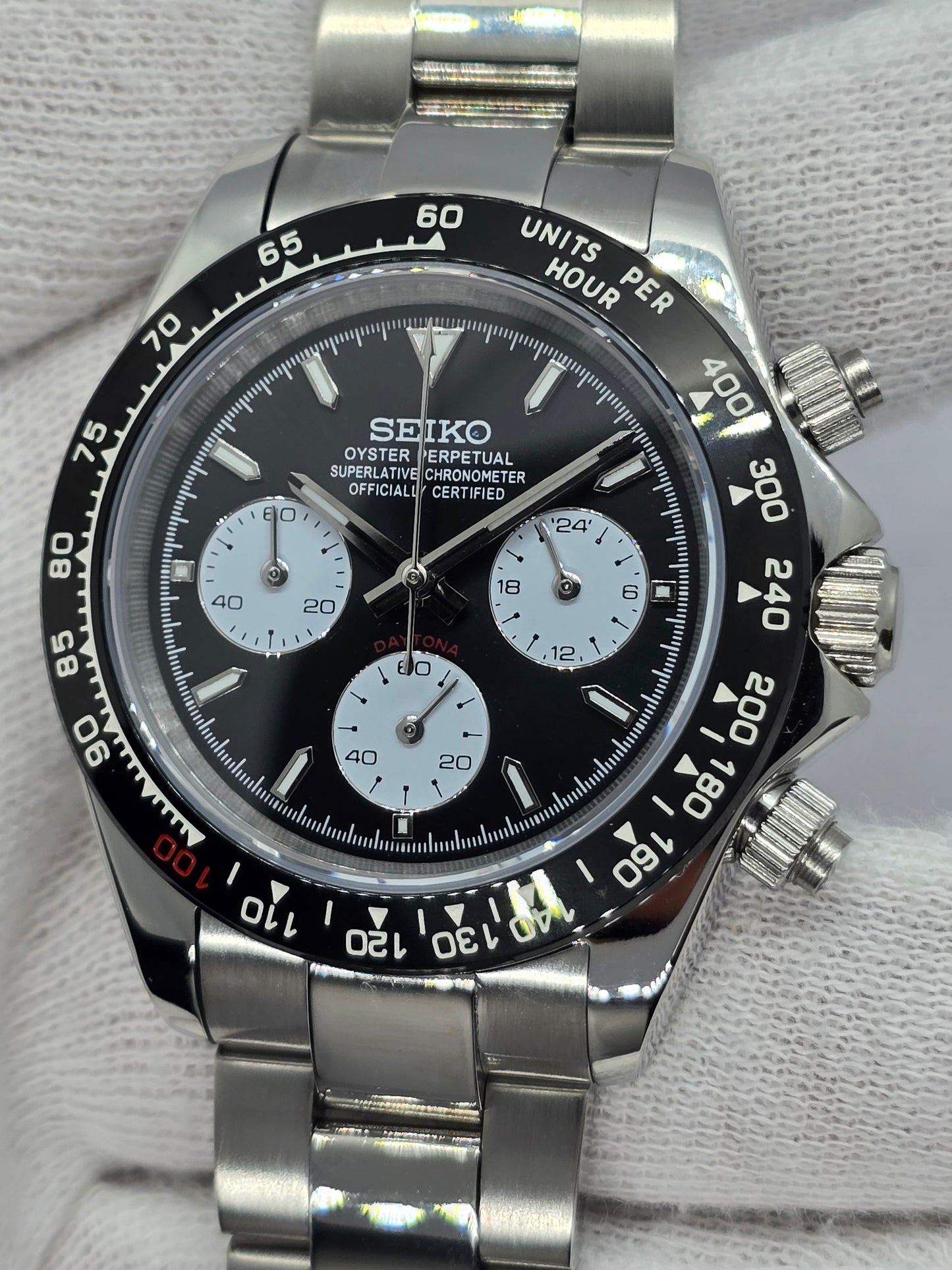 Seiko Mod Daytona Le Mans cronografo Vk64 quarzo lunetta ceramica