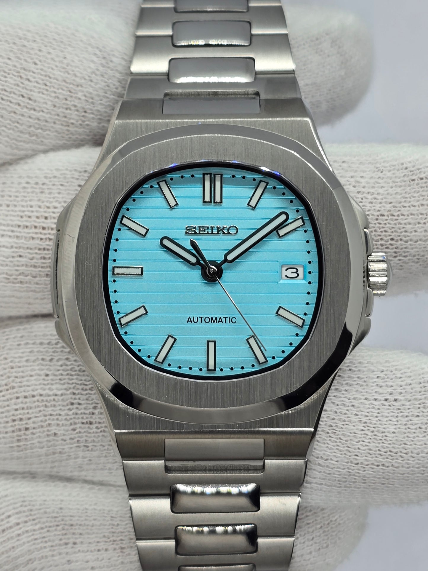 Seiko Mod Nautilus Tiffany Nh35 automatico 40mm vetro zaffiro