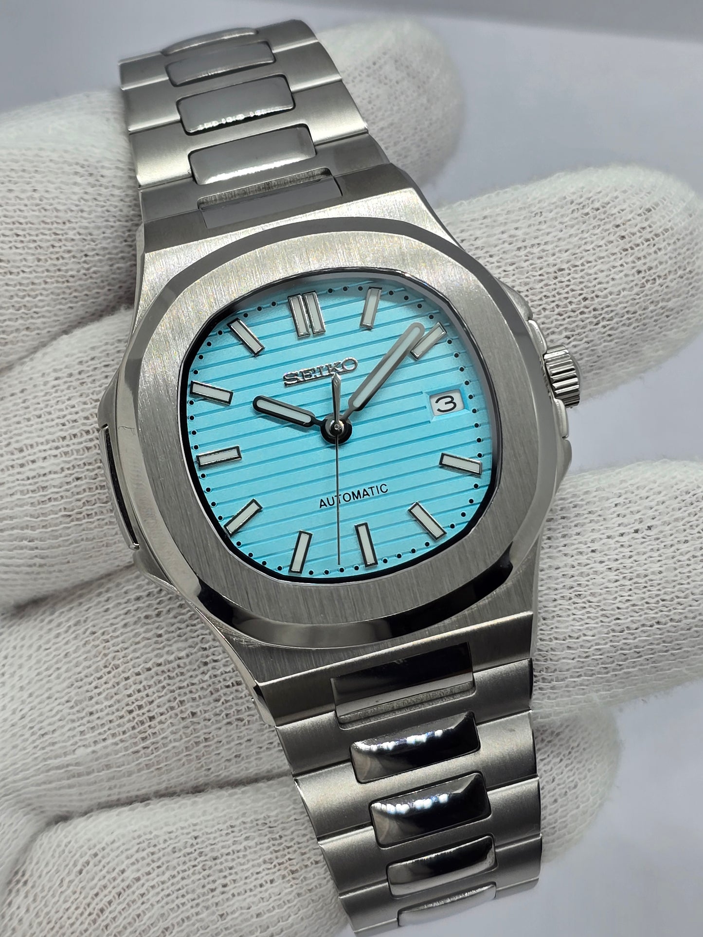 Seiko Mod Nautilus Tiffany Nh35 automatico 40mm vetro zaffiro