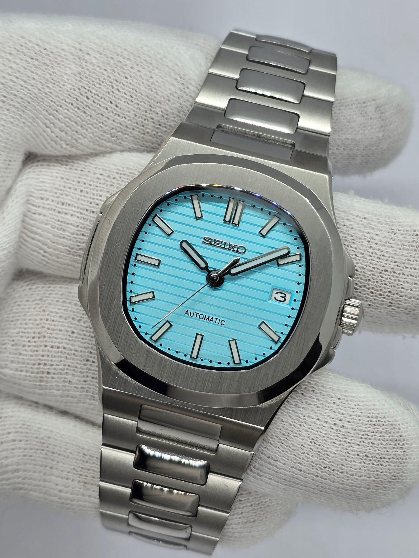 Seiko Mod Nautilus Tiffany Nh35 automatico 40mm vetro zaffiro