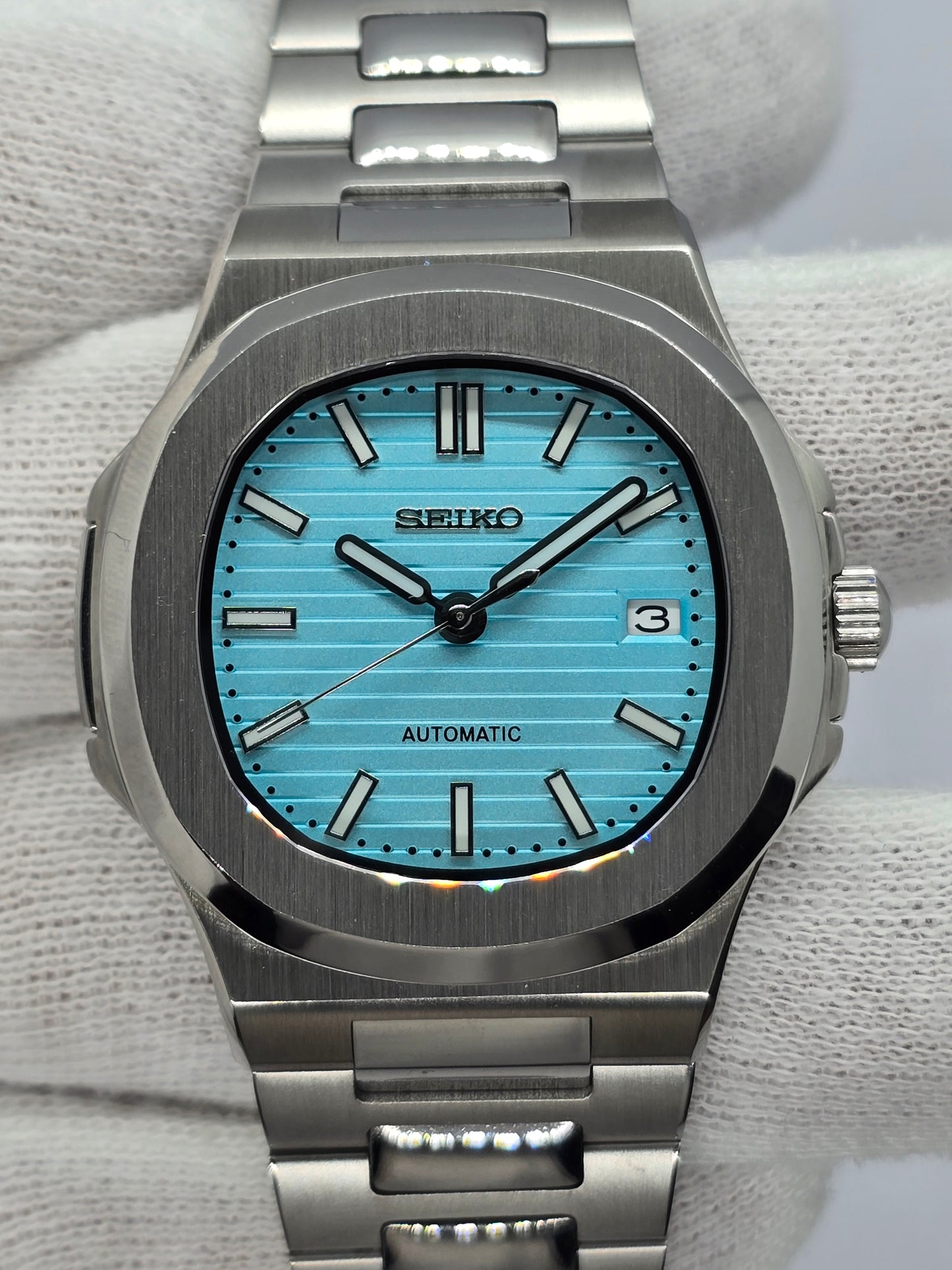 Seiko Mod Nautilus Tiffany Nh35 automatico 40mm vetro zaffiro
