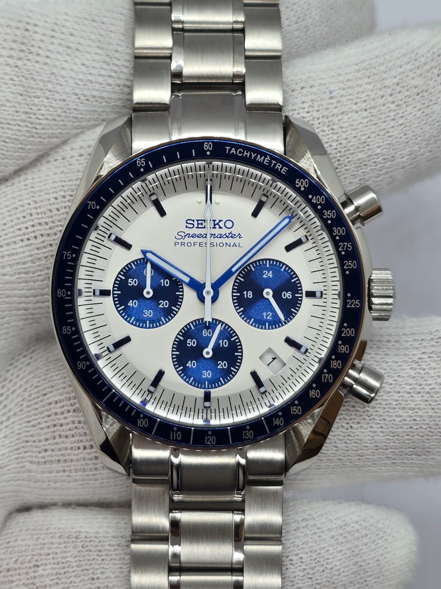 Seiko Mod Speedmaster Moonwatch cronografo Vk63 quarzo