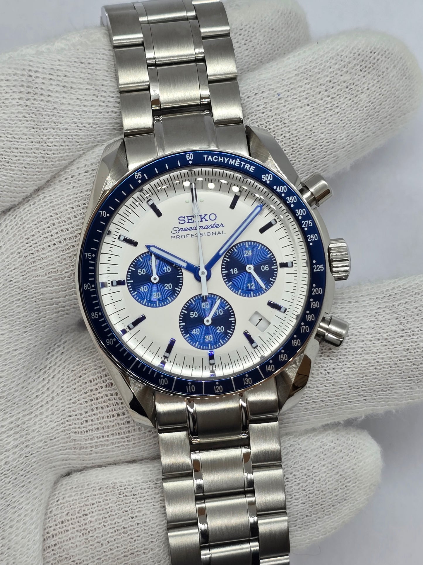 Seiko Mod Speedmaster Moonwatch cronografo Vk63 quarzo