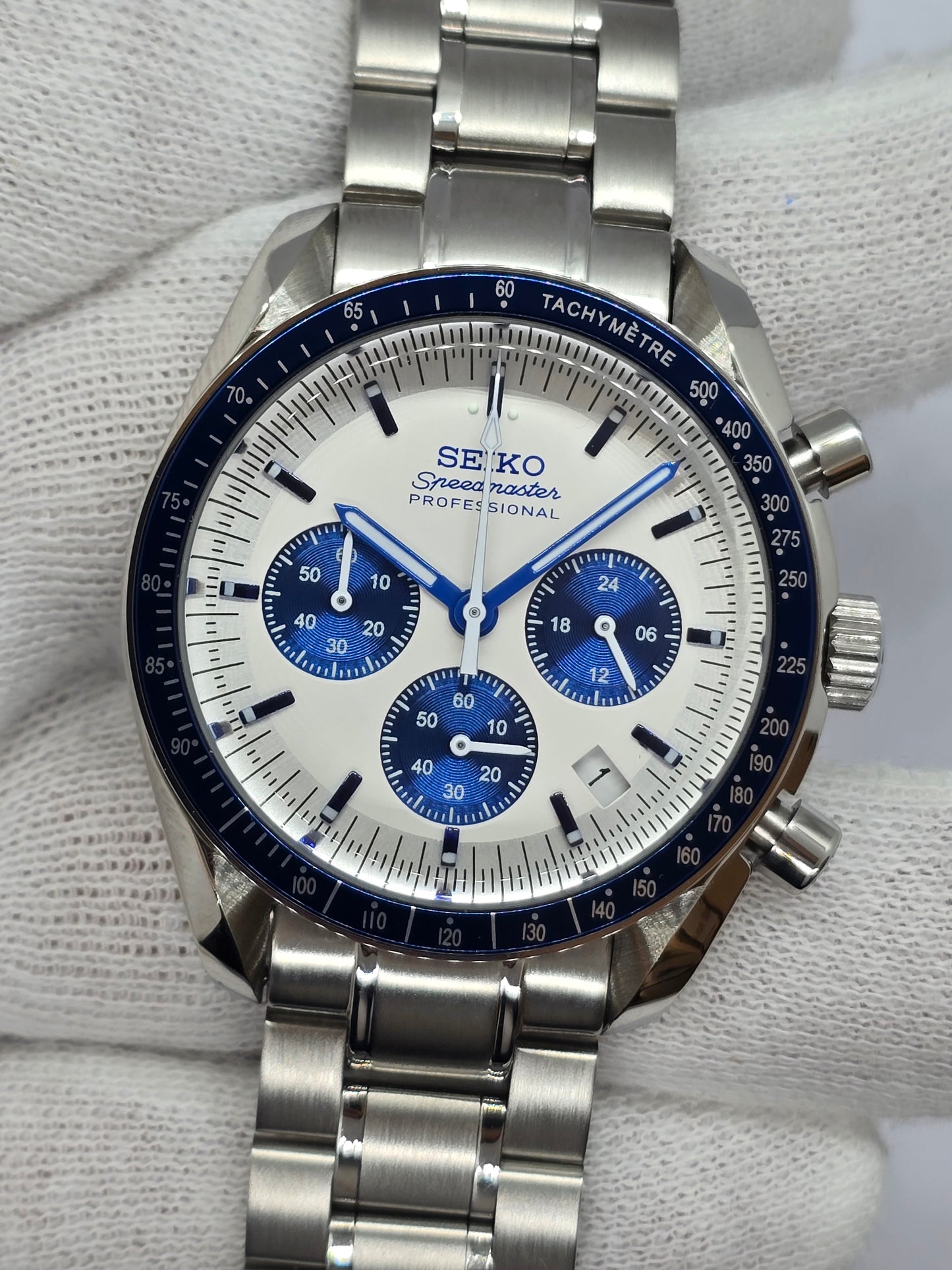Seiko Mod Speedmaster Moonwatch cronografo Vk63 quarzo