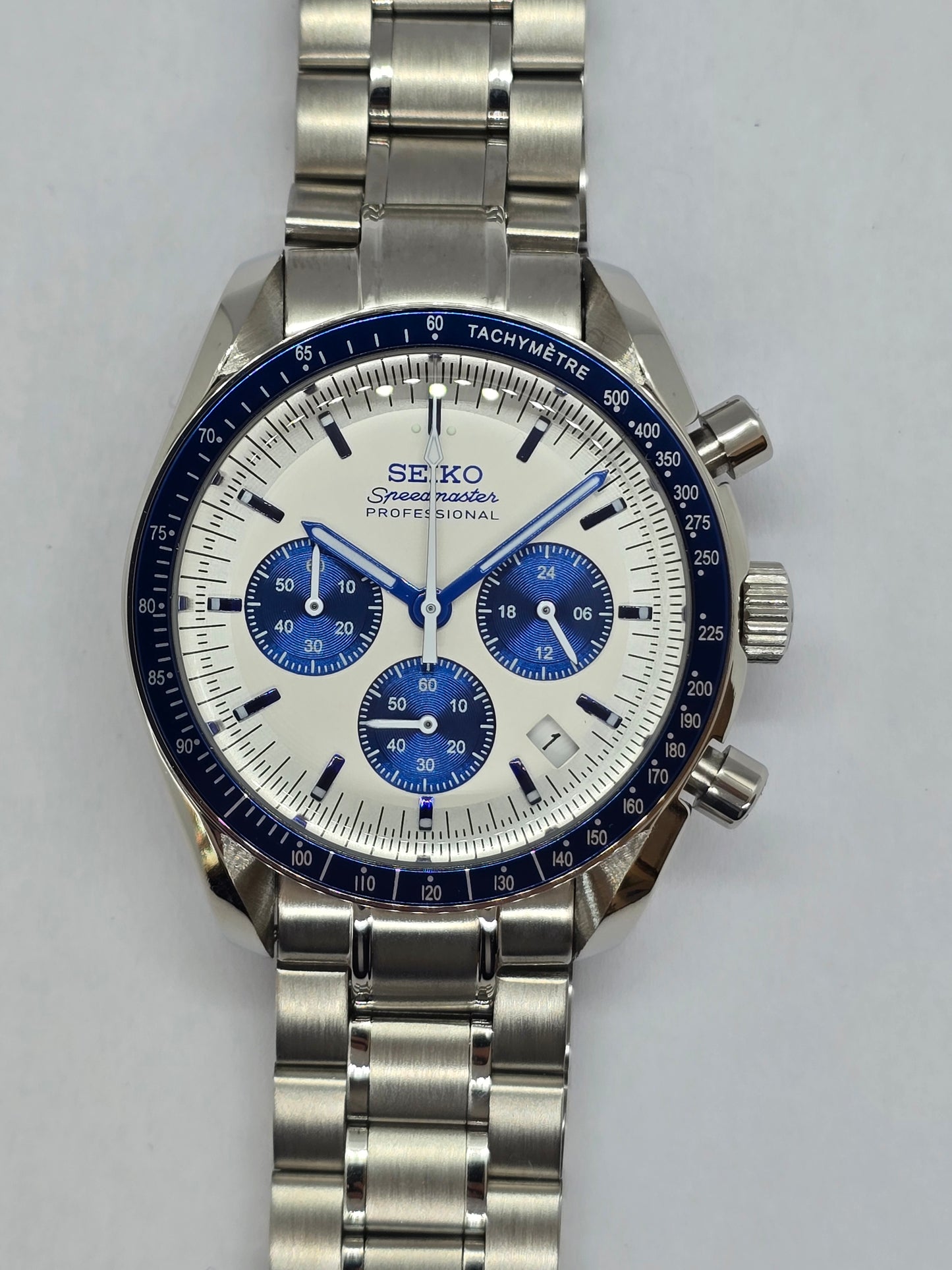 Seiko Mod Speedmaster Moonwatch cronografo Vk63 quarzo