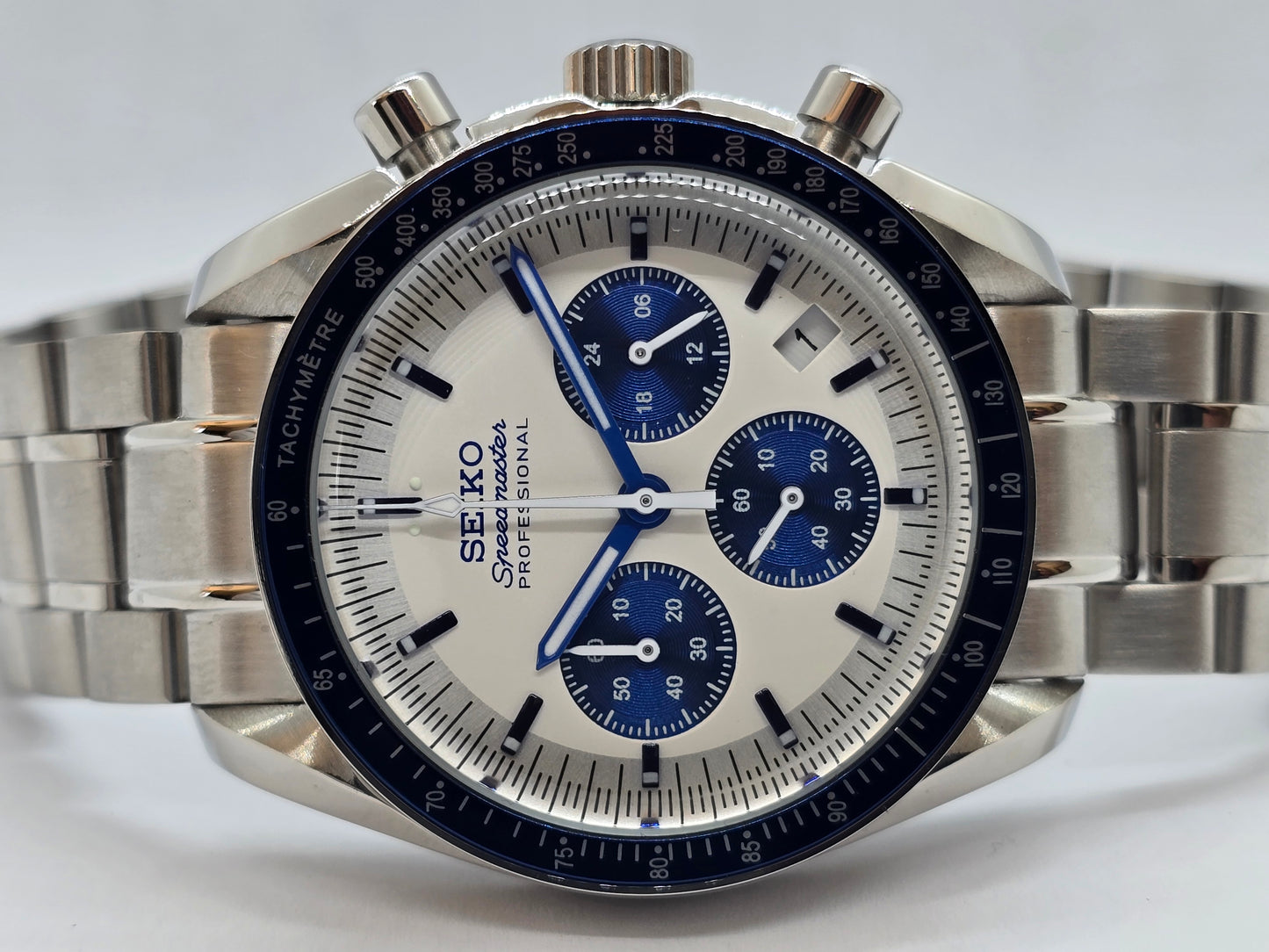 Seiko Mod Speedmaster Moonwatch cronografo Vk63 quarzo