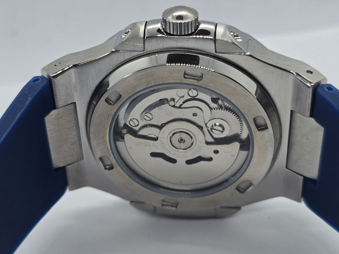 Seiko Mod Nautilus blu Nh35 automatico con cinturino in gomma blu