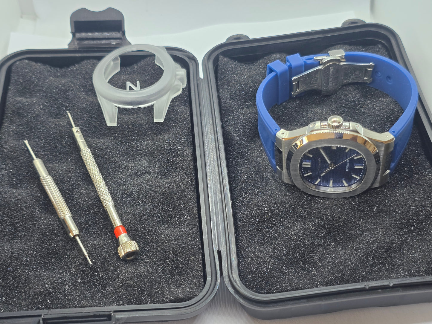 Seiko Mod Nautilus blu Nh35 automatico con cinturino in gomma blu