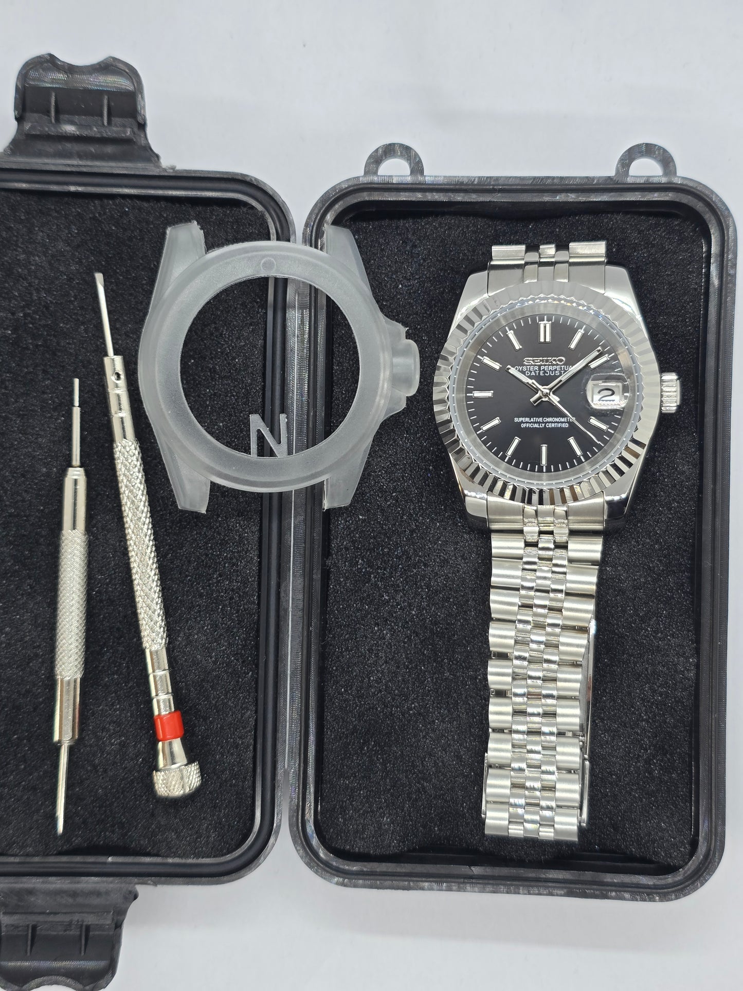 Seiko Mod Datejust nero Nh35 automatico 39mm vetro zaffiro