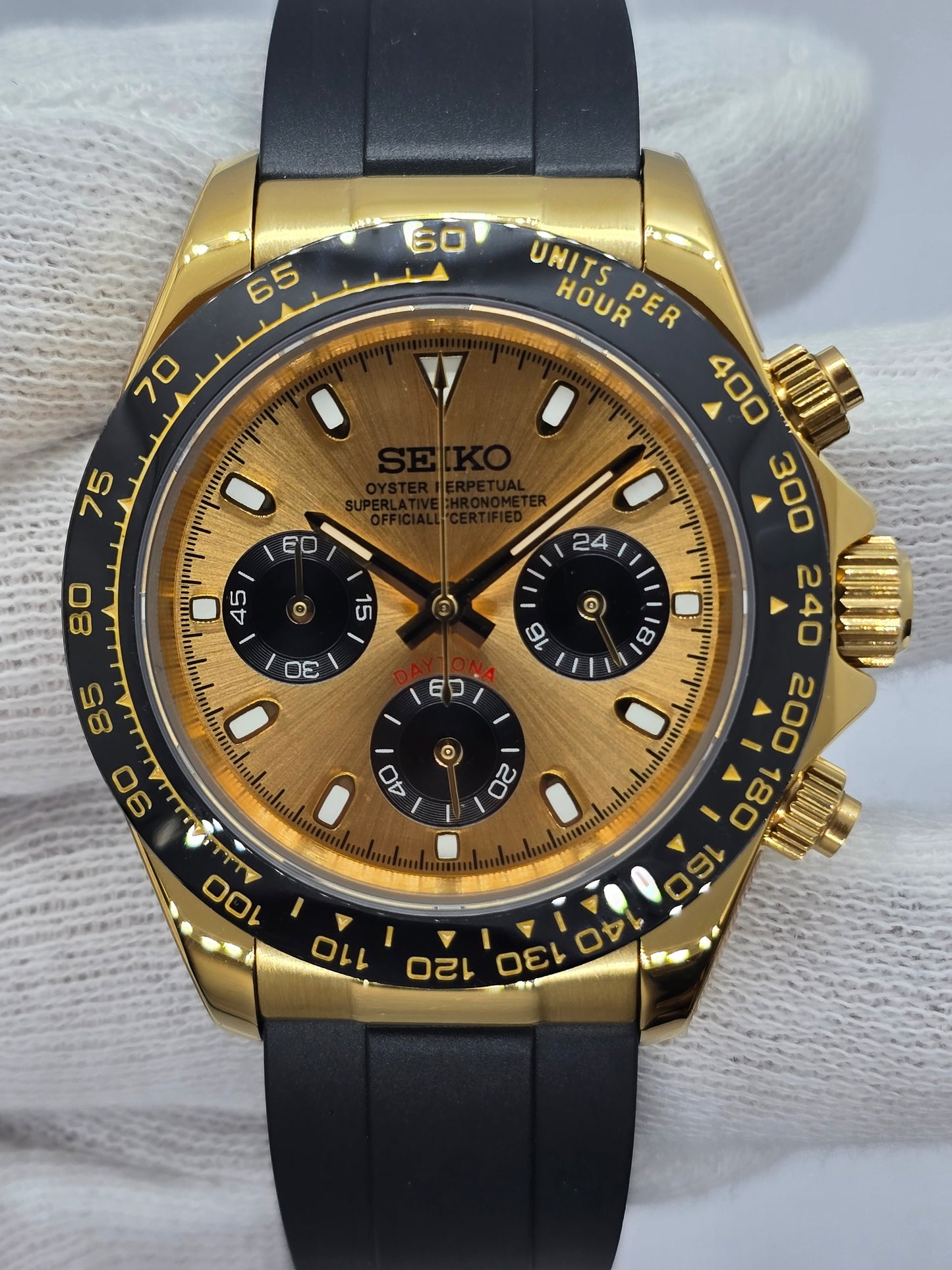 Seiko Mod Daytona cronografo oro giallo Vk63 quarzo