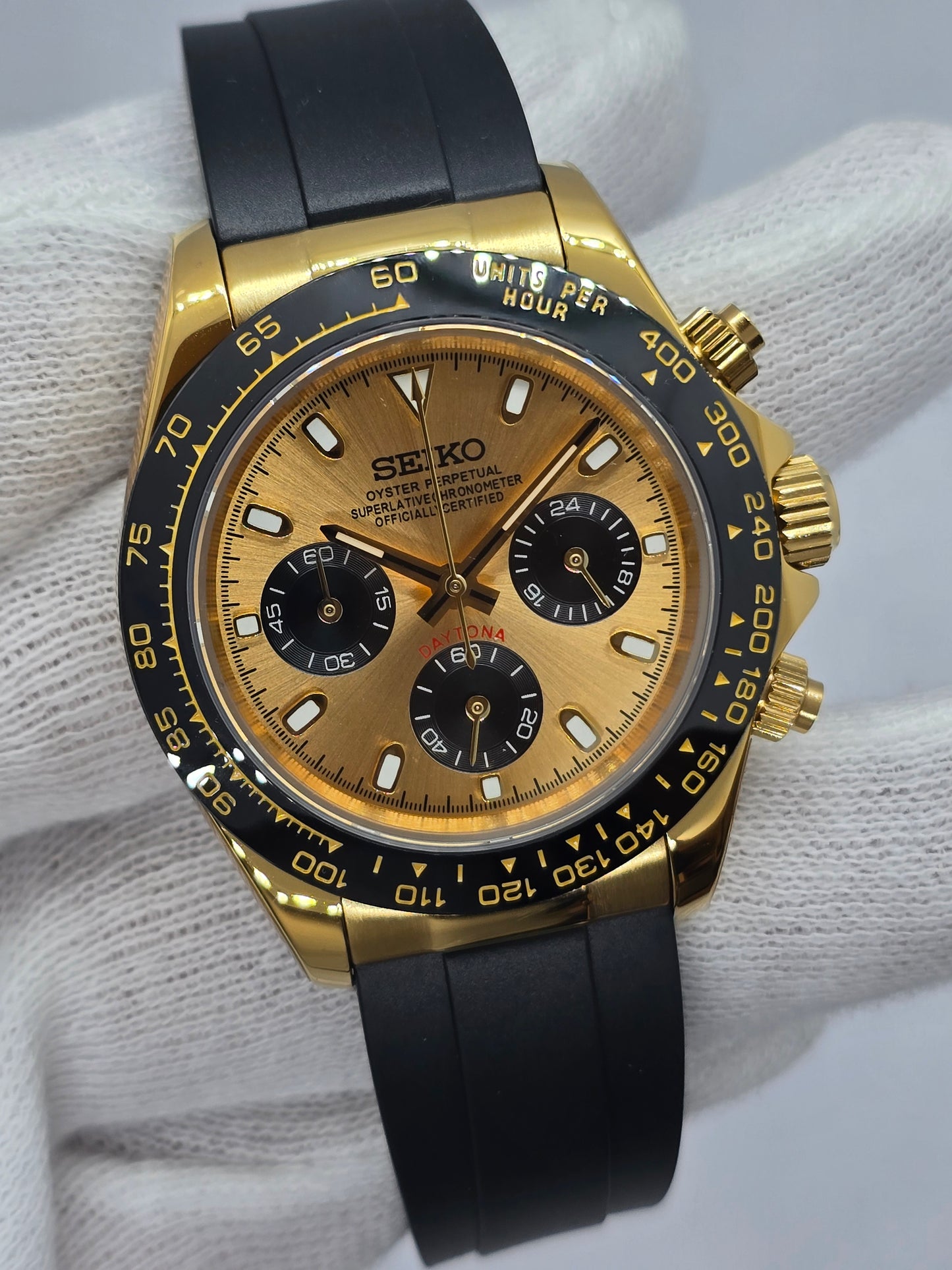 Seiko Mod Daytona cronografo oro giallo Vk63 quarzo