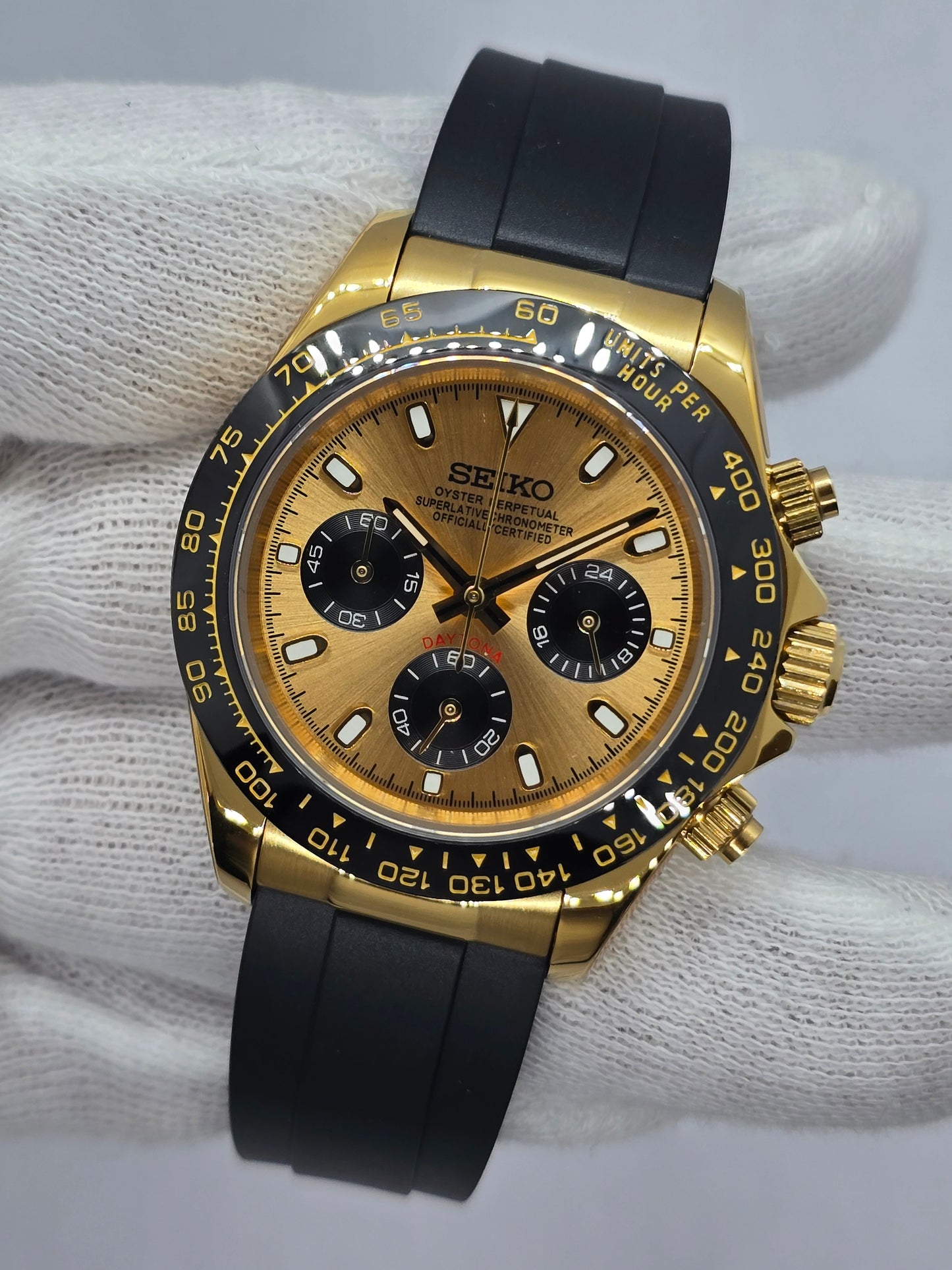 Seiko Mod Daytona cronografo oro giallo Vk63 quarzo