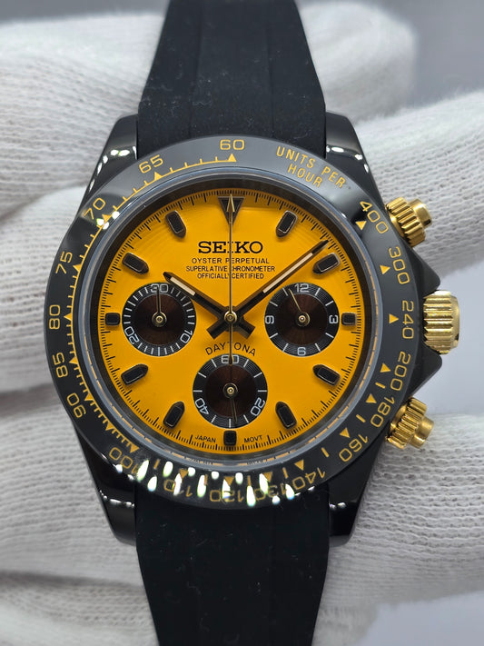 Seiko Mod Daytona cronografo Vk63 quarzo vetro zaffiro