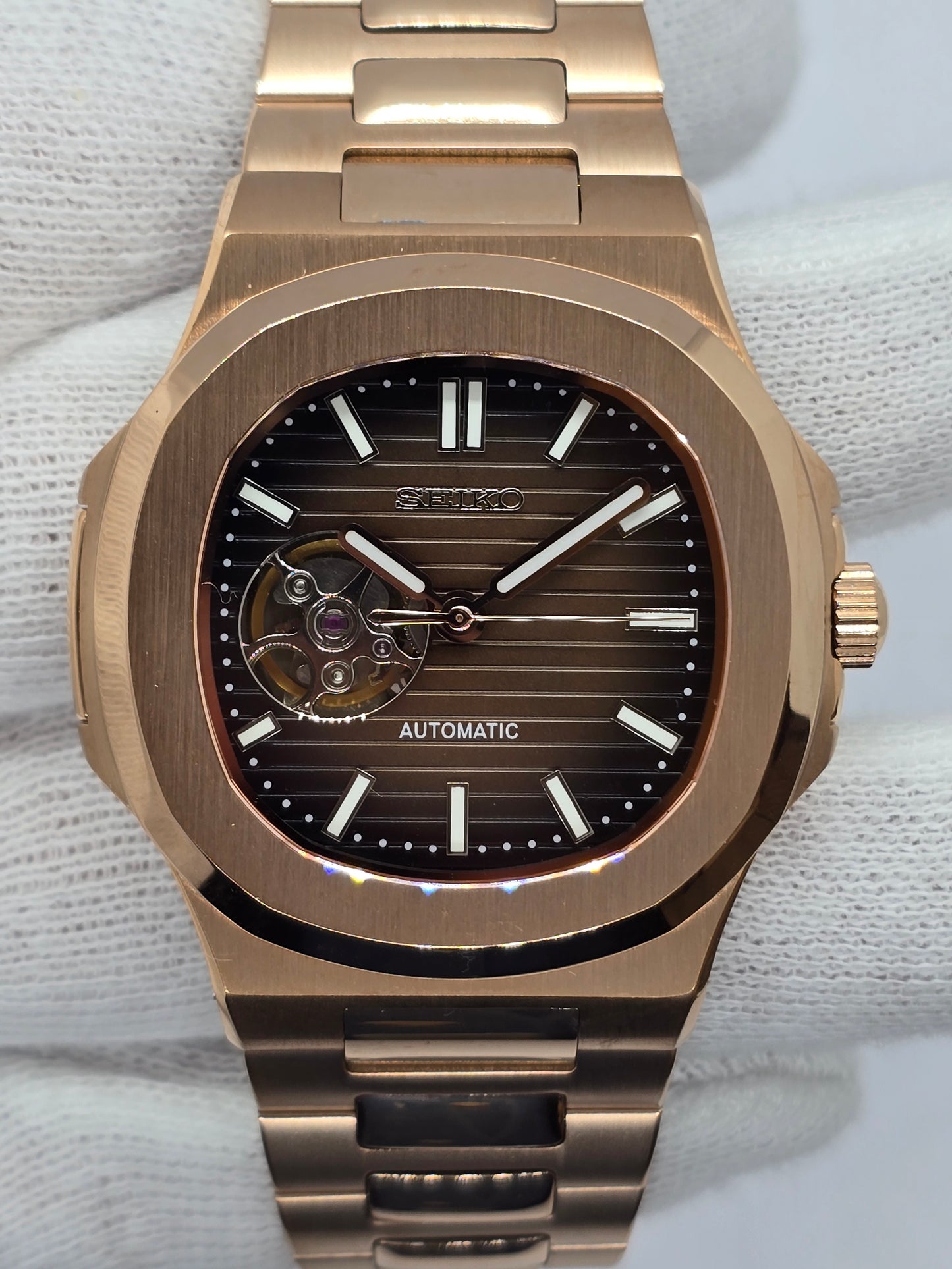 Seiko Mod Nautilus "Open Hearth" oro rosa Nh38 automatico