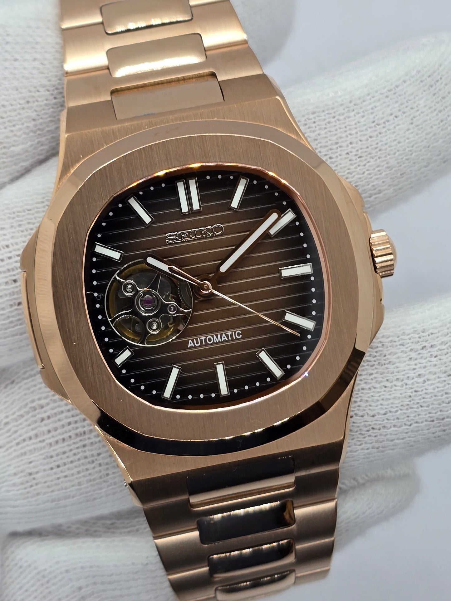 Seiko Mod Nautilus "Open Hearth" oro rosa Nh38 automatico