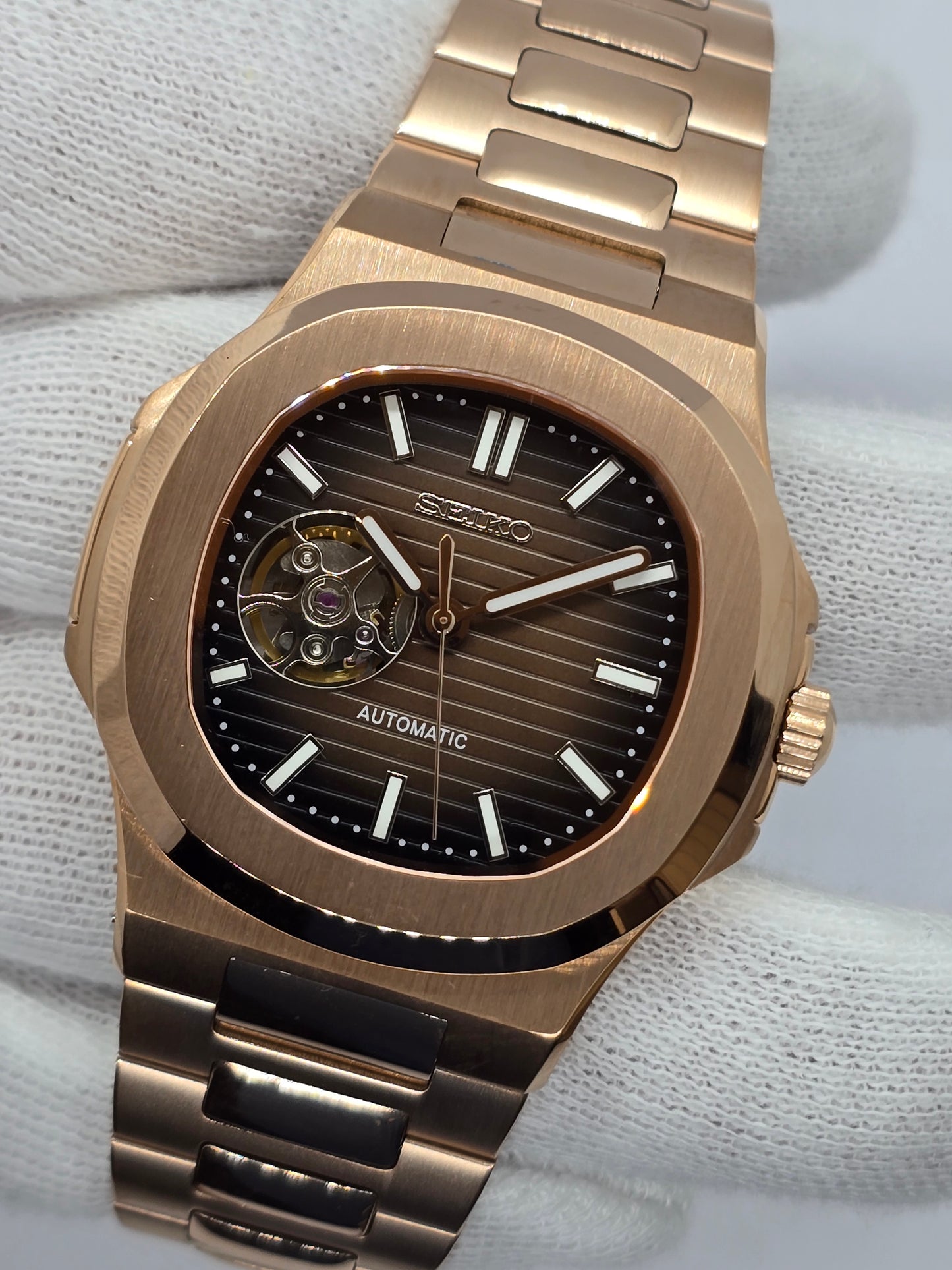 Seiko Mod Nautilus "Open Hearth" oro rosa Nh38 automatico