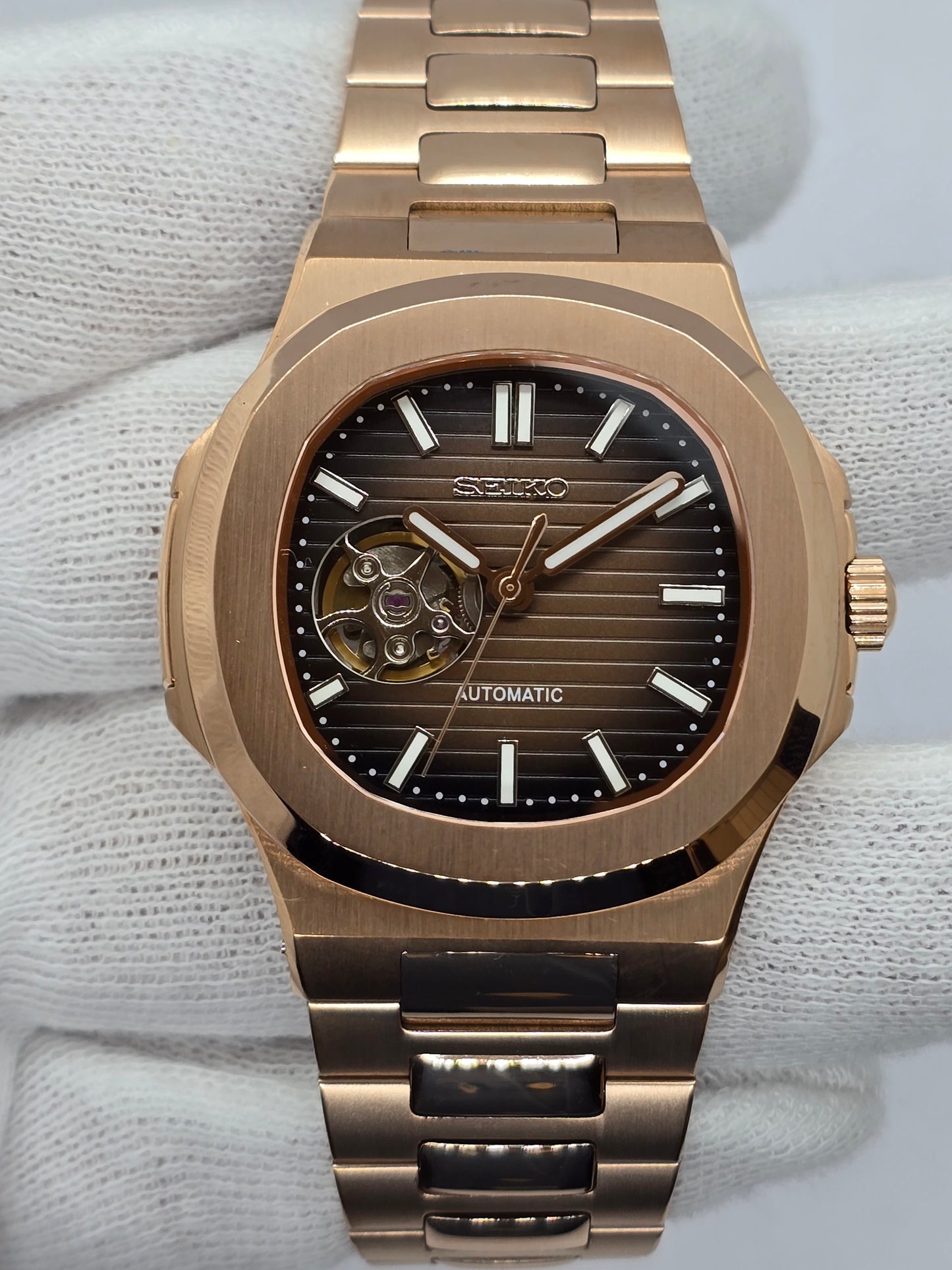 Seiko Mod Nautilus "Open Hearth" oro rosa Nh38 automatico