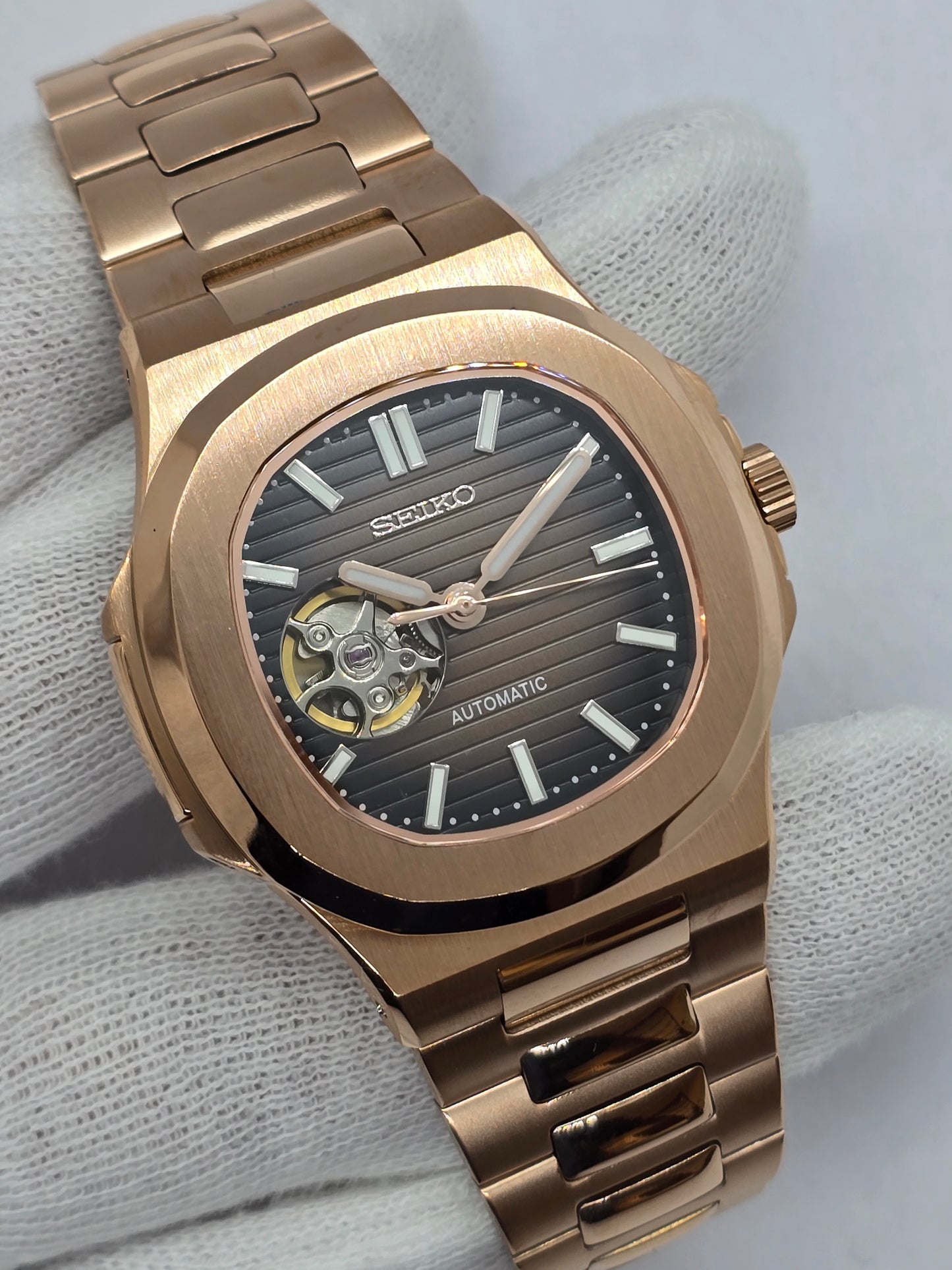 Seiko Mod Nautilus "Open Hearth" oro rosa Nh38 automatico