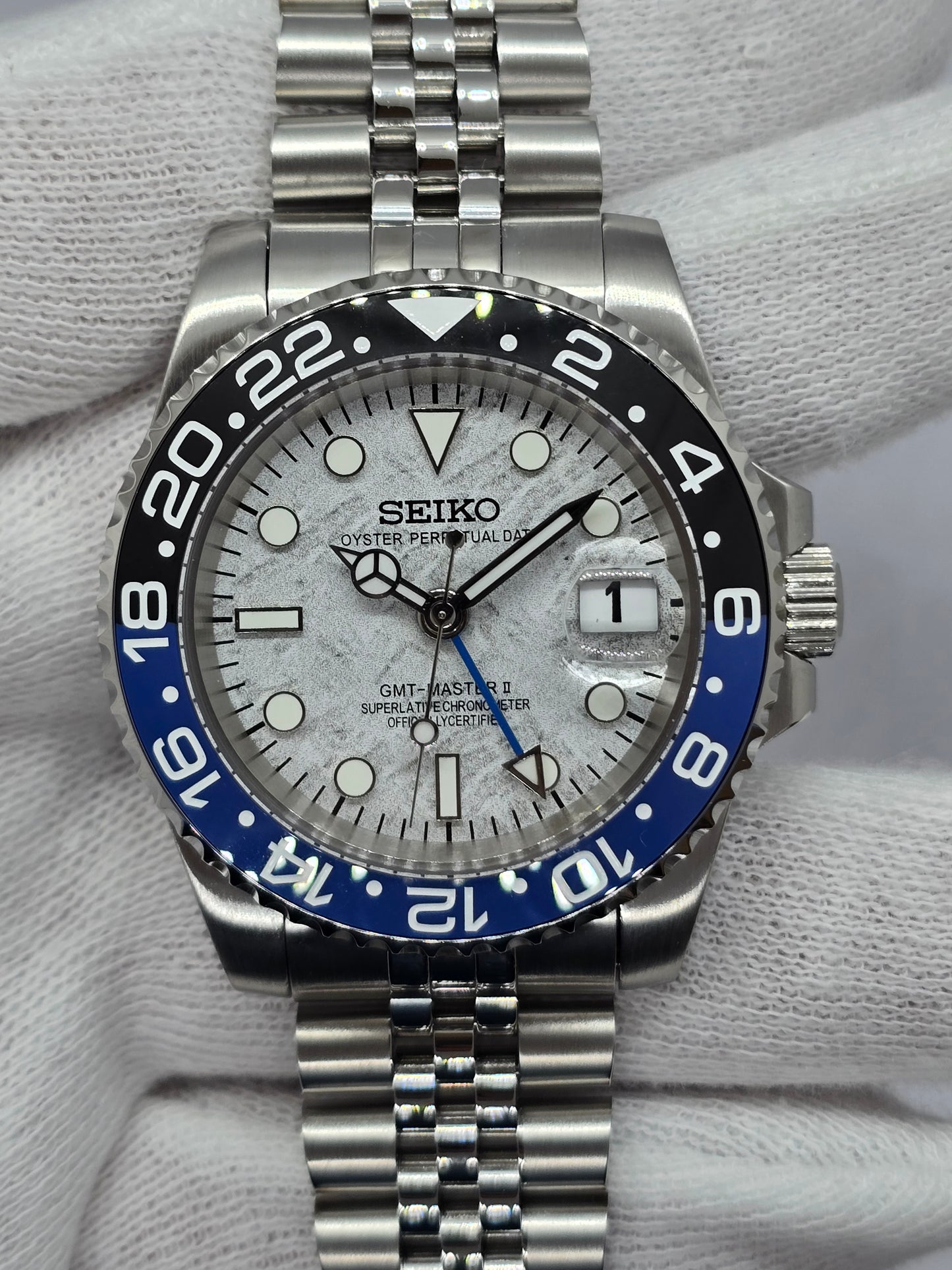 Seiko Mod Gmt Batman Meteorite Nh34 automatico jubilee