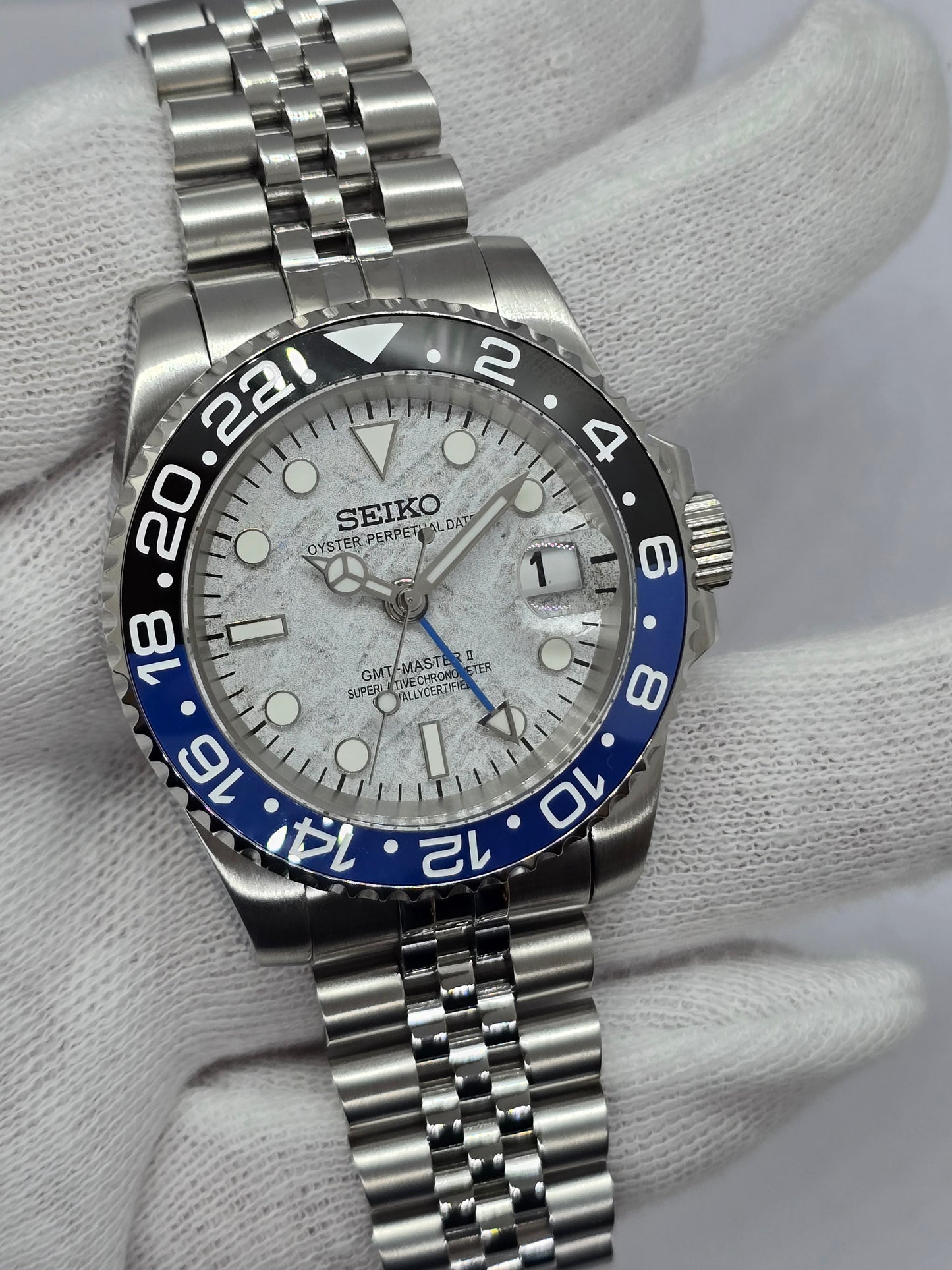 Seiko Mod Gmt Batman Meteorite Nh34 automatico jubilee