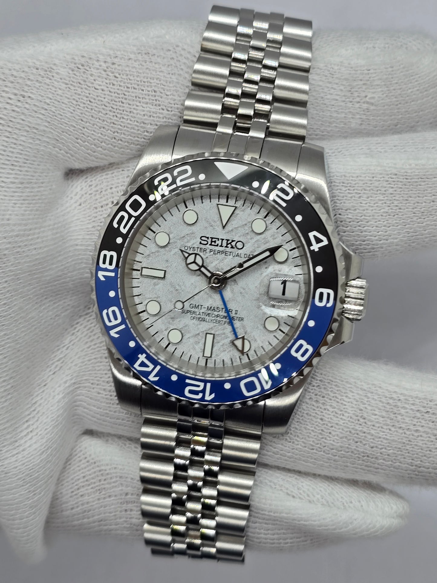 Seiko Mod Gmt Batman Meteorite Nh34 automatico jubilee