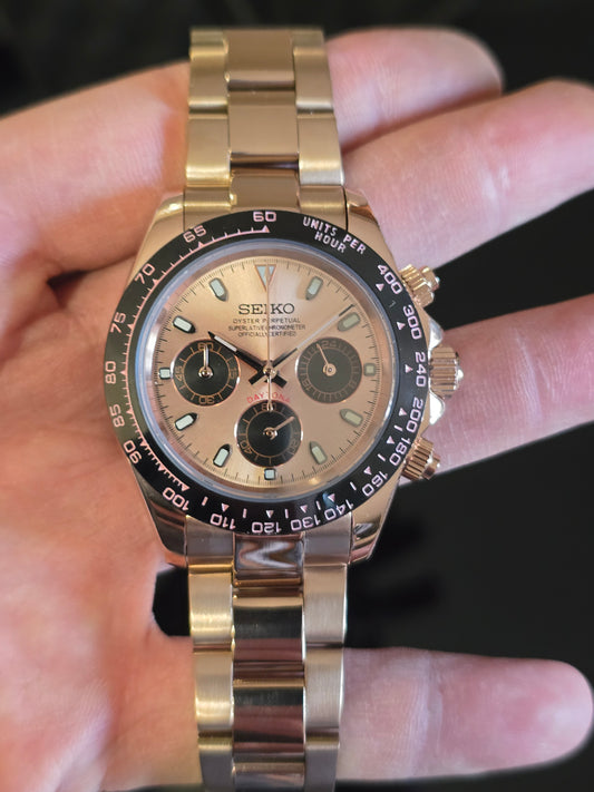 Seiko Mod Daytona oro rosa Vk63 quarzo Oyster