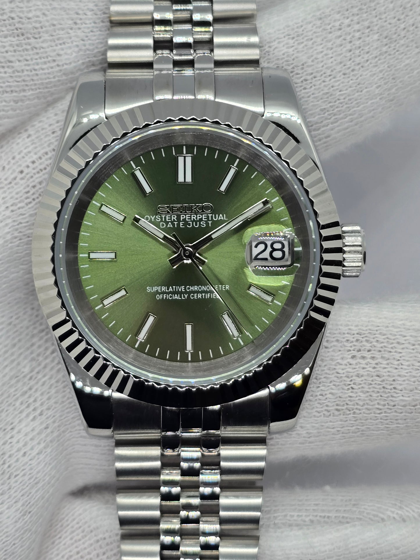 Seiko Mod Datejust verde oliva Nh35 automatico 39mm