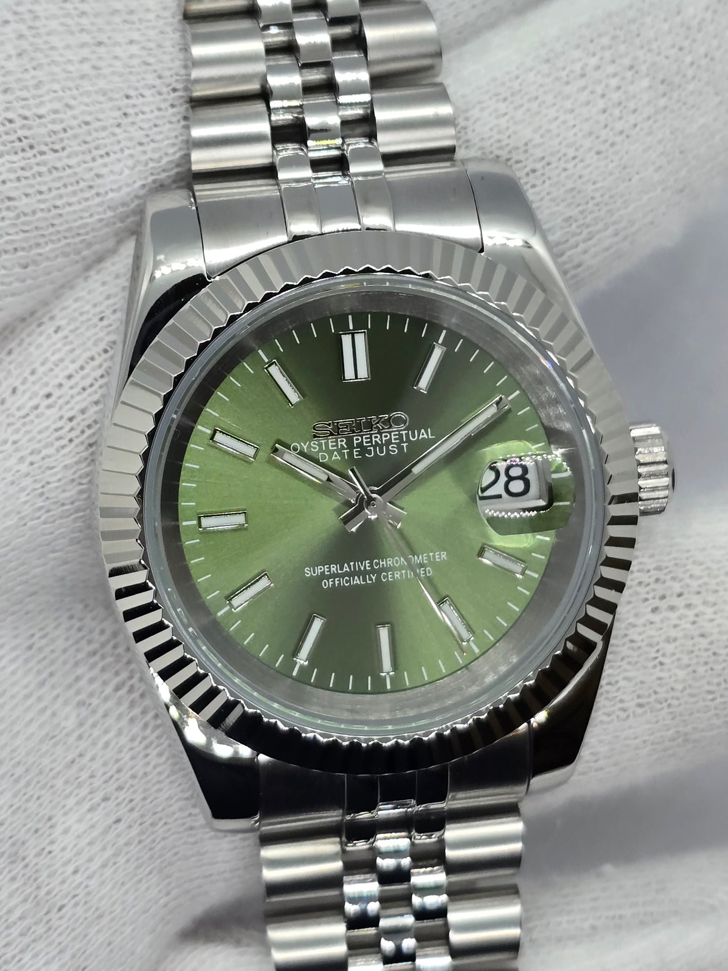 Seiko Mod Datejust verde oliva Nh35 automatico 39mm