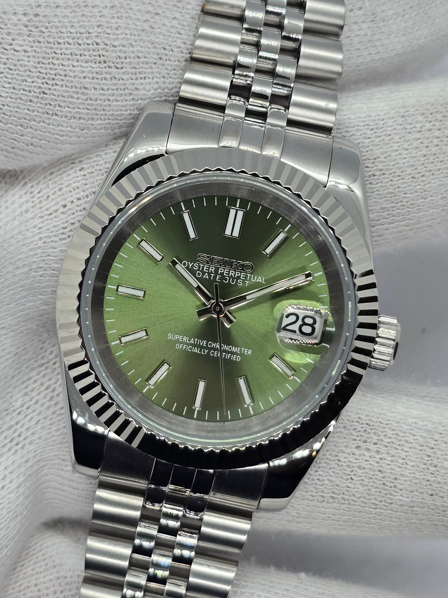 Seiko Mod Datejust verde oliva Nh35 automatico 39mm