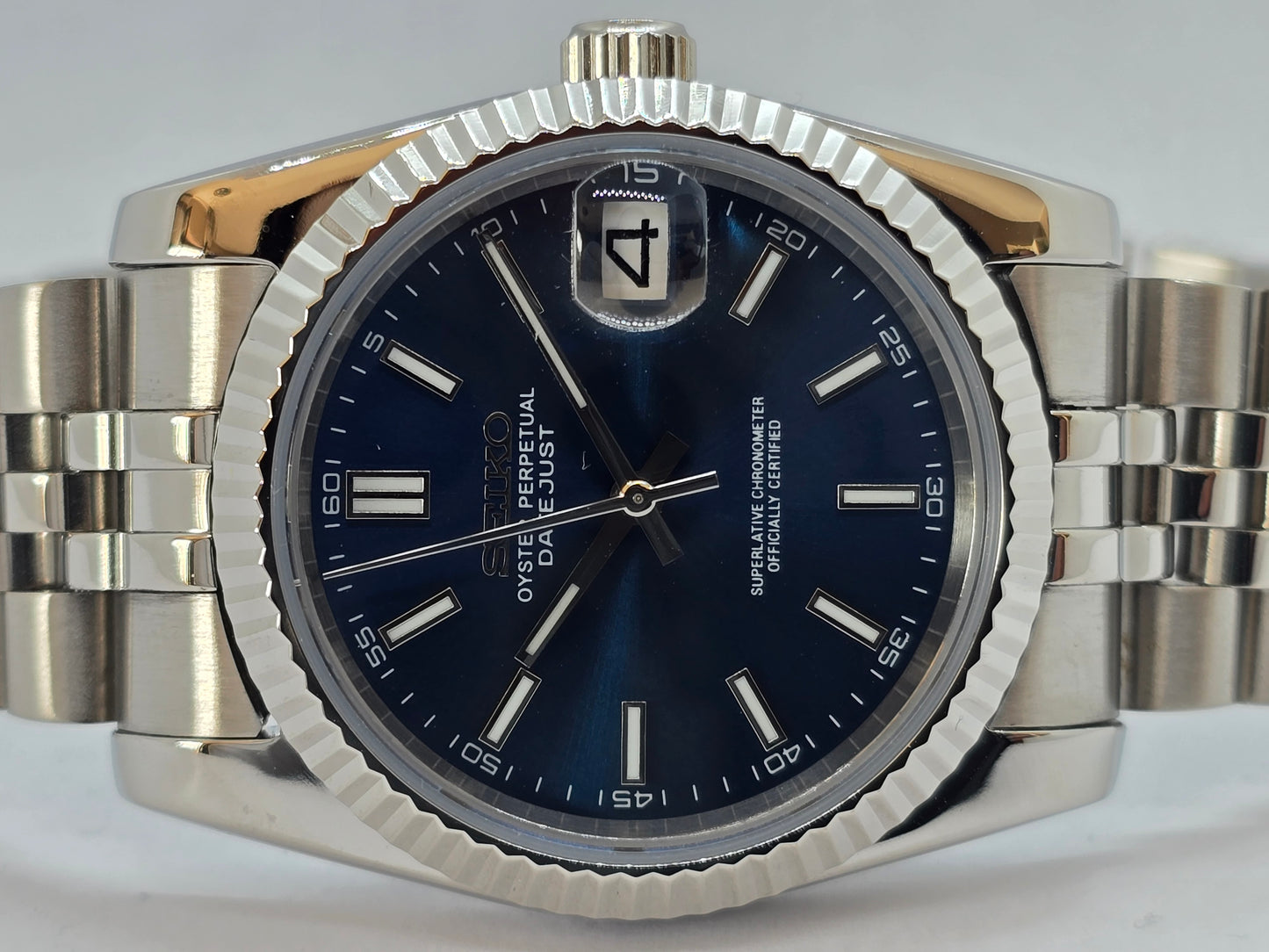 Seiko Mod Datejust blu Nh35 automatico 36mm vetro zaffiro