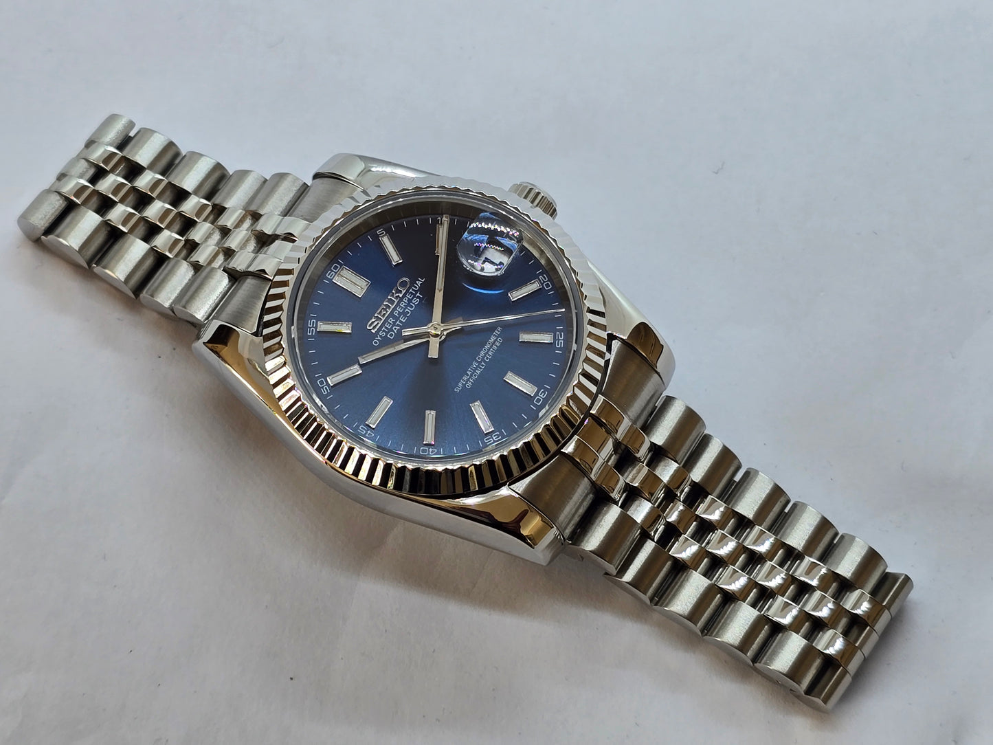 Seiko Mod Datejust blu Nh35 automatico 36mm vetro zaffiro