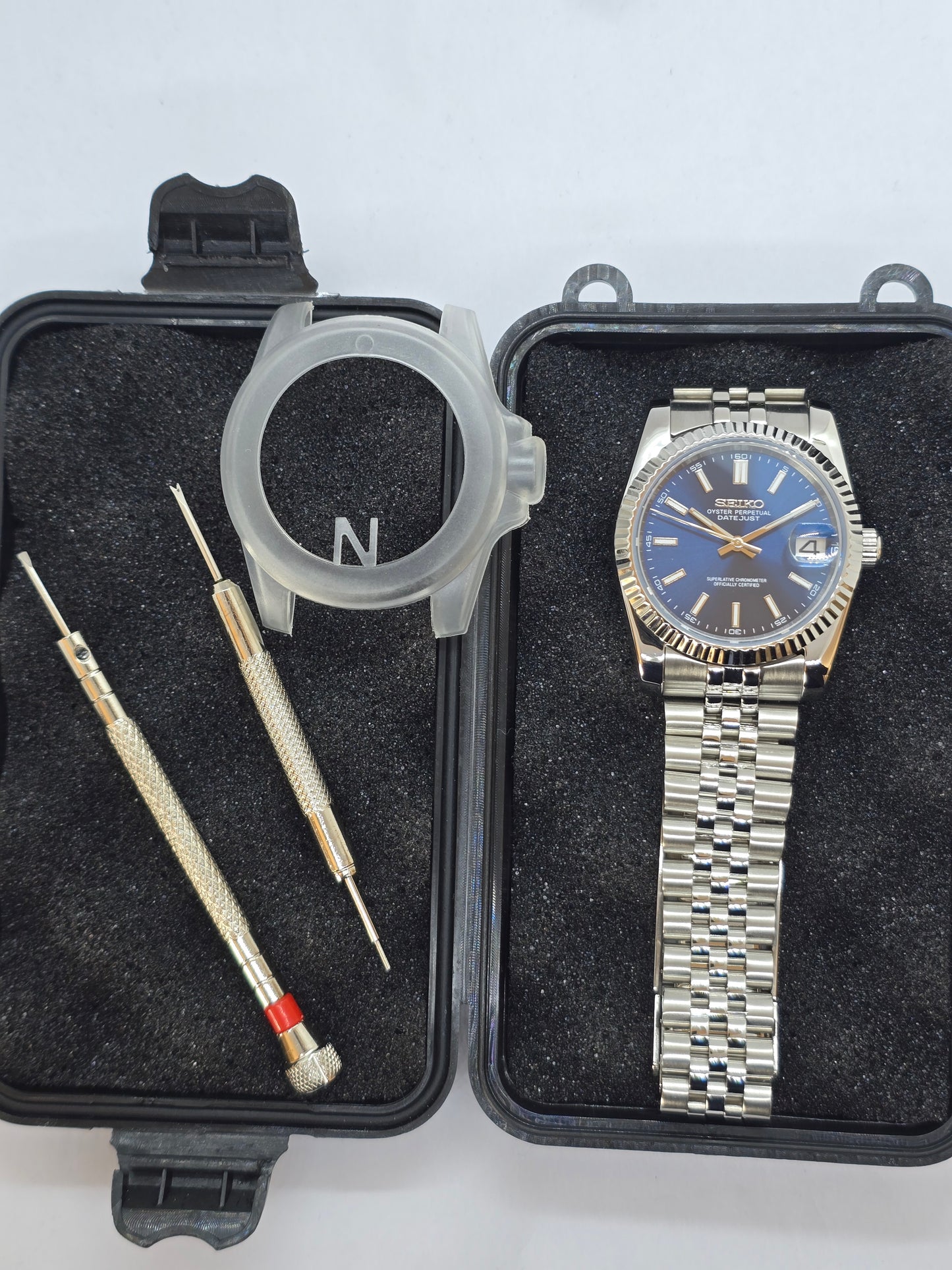 Seiko Mod Datejust blu Nh35 automatico 36mm vetro zaffiro