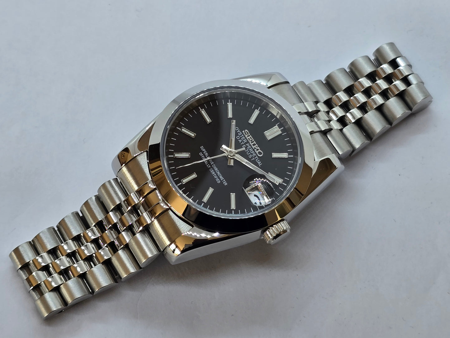 Seiko Mod Datejust nero Nh35 automatico 36mm vetro zaffiro